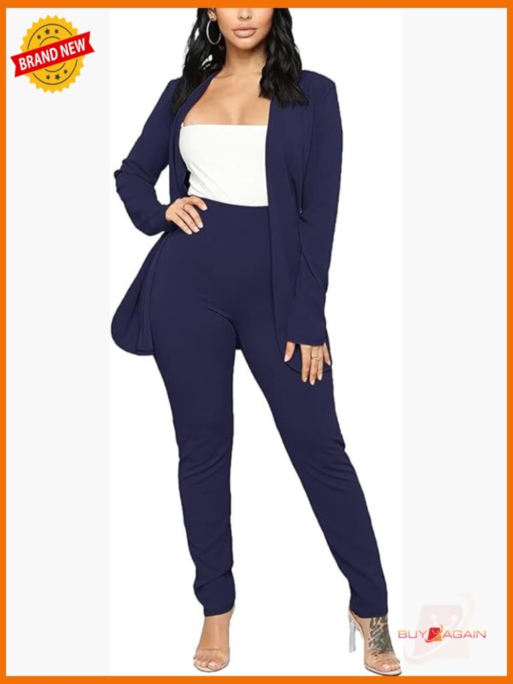 2 Piece Office Blazer and Pencil Pant Suit Set - Women's